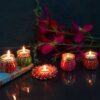 Set of 4 Damru + 1 Floral Tea Light - Diwali Decoration