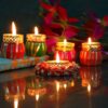 Set of 4 Damru + 1 Floral Tea Light - Diwali Decoration