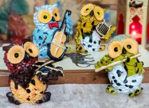 JAIPUR ACE Marble Owl Showpiece/Figurines/Statues for Good Luck | Playing Musical Instruments for Home & Office Decor | Decorative & Gifting Items (Set of 4 Owl Set), Multicolor