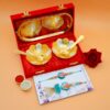 Blue Heaven Couple Rakhi Pair + Golden Bowl Set