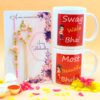 Pink Peacock Themed Couple Rakhi + Printed Mugs