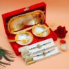 Pack of 2 Rakhis with Golden Bowl Set